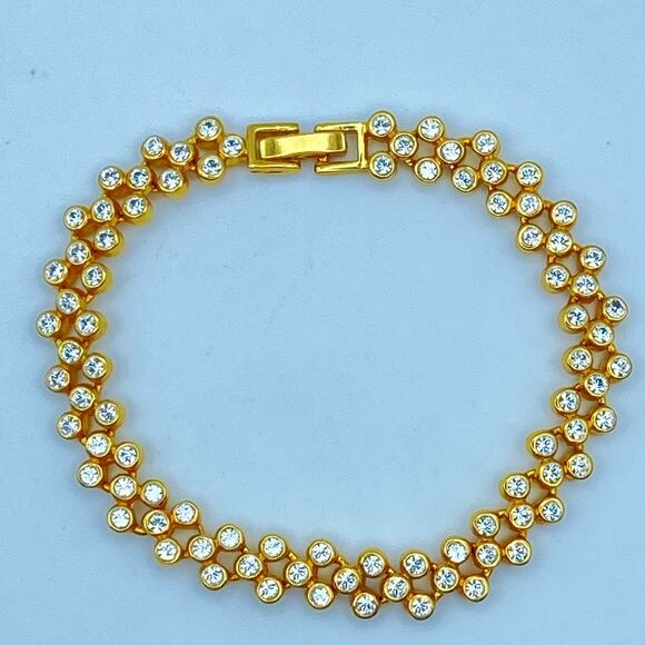 NWOT Elegant Cubic Zirconia Yellow Gold Tone Linked Chain Tennis Bracelet - Picture 4 of 14